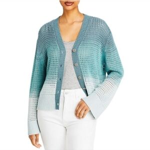 ATM Womens Blue Wool‎ Blend Open Knit Ombre Cardigan Sweater Top Size Medium